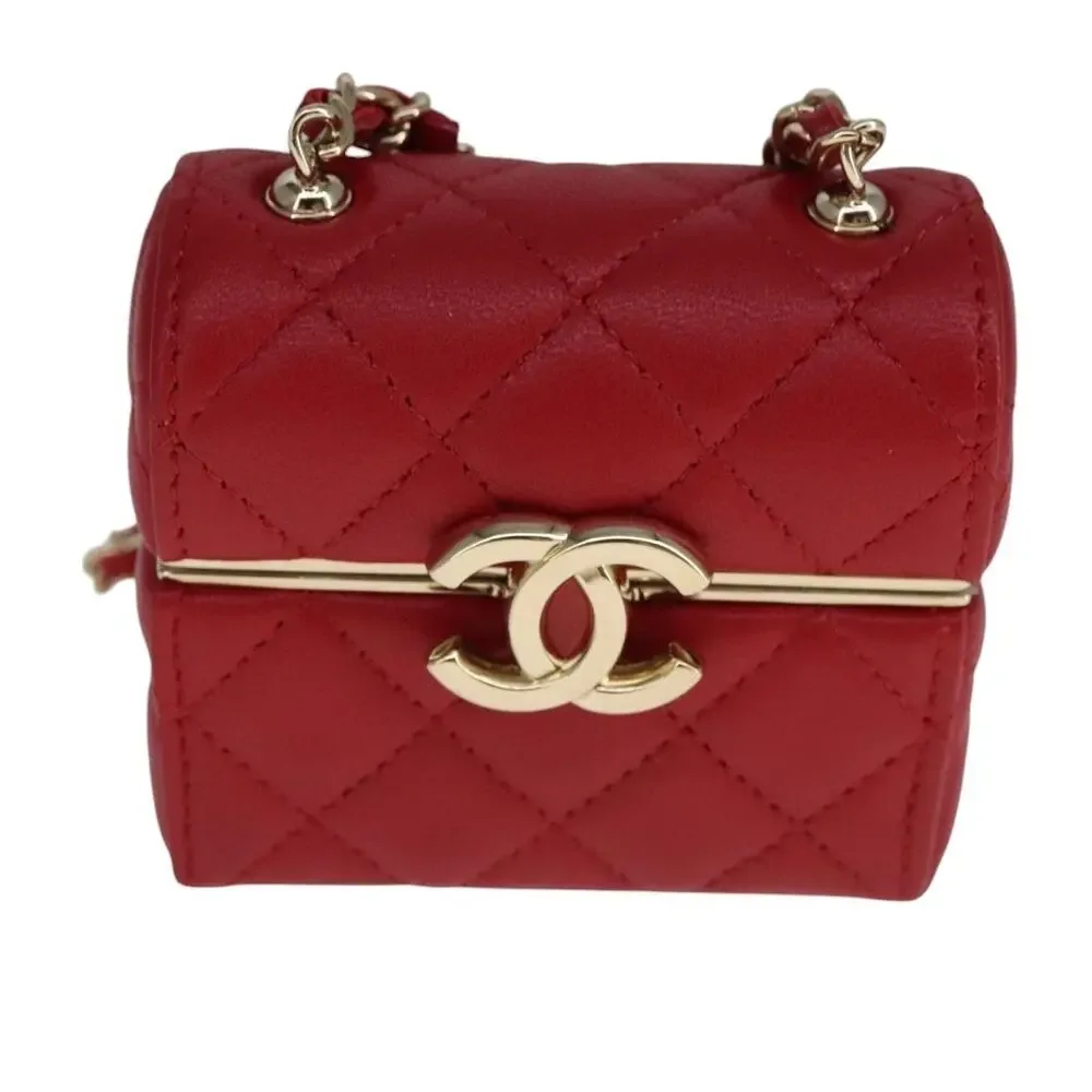 Chanel Lambskin Small Box Matelasse Chain Pouch Red
